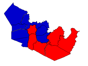 2012 presidential election results in Martin County (blue = Obama; red = Romney)