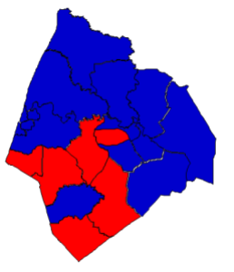 2012 presidential election results in Edgecombe County (blue = Obama; red = Romney)