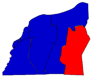 2012 presidential election results in Washington County (blue = Obama; red = Romney)
